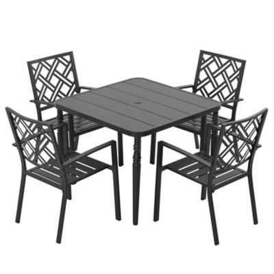 Image showing 1 th Nuu Garden 5 pc. Metal Patio Dining Set with Umbrella Hole and 4 Stackable Chairs