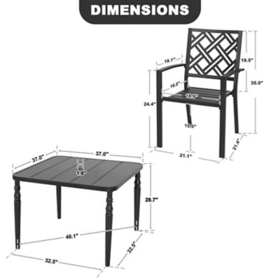 Image showing 5 th Nuu Garden 5 pc. Metal Patio Dining Set with Umbrella Hole and 4 Stackable Chairs