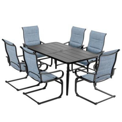 Image showing  Outdoor 7 pc. Textilene Metal Dining Set with 1.6 in. Umbrella Hole