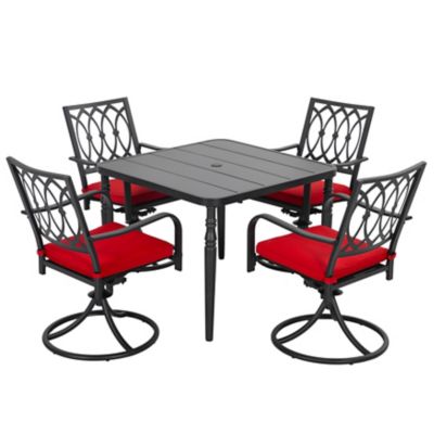 Image showing  5 pc. Metal Patio Dining Set with Umbrella Hole, Swivel Chairs with Cushions