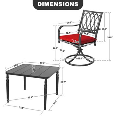 Image showing 5 th Nuu Garden 5 pc. Metal Patio Dining Set with Umbrella Hole, Swivel Chairs with Cushions
