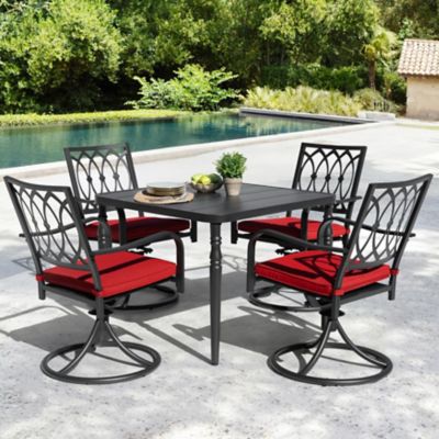 Image showing 9 th Nuu Garden 5 pc. Metal Patio Dining Set with Umbrella Hole, Swivel Chairs with Cushions