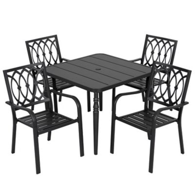 Image showing  5 pc. Metal Patio Dining Set with Umbrella Hole and 4 Stackable Chairs