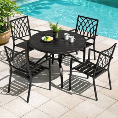 Nuu Garden 5 pc. Patio Metal Dining Set with Umbrella Hole, All-Weather Design