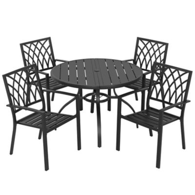Image showing  5 pc. Patio Metal Dining Set with Umbrella Hole, All-Weather Design