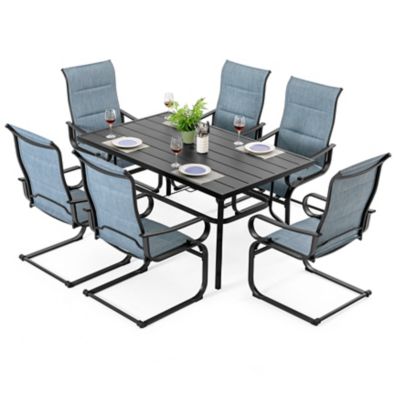 Image showing  7 pc. Padded Textilene Metal Patio Dining Set with Umbrella Hole