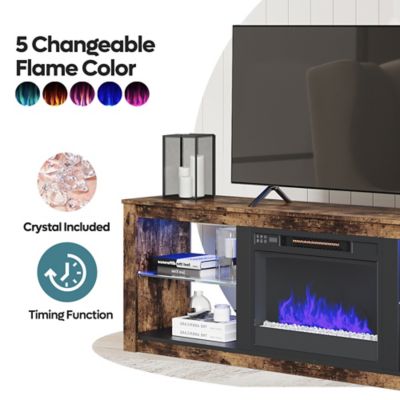 Image showing  75 in. Fireplace TV Stand with Glass Shelves 70 in. Contemporary Media Cabinet, LED Entertainment Center for Living Room