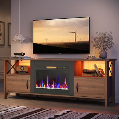 Image showing  63 in. Fireplace TV Stand with RGB Lights & Versatile Storage - Adjustable Shelves for Living Room Entertainment Center