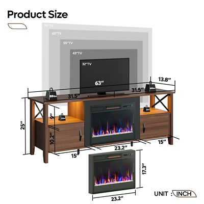 Image showing  63 in. Fireplace TV Stand with RGB Lights & Versatile Storage - Adjustable Shelves for Living Room Entertainment Center
