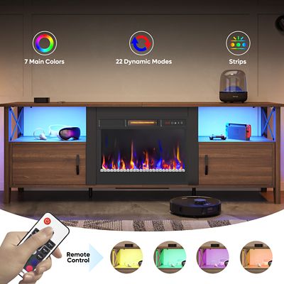 Image showing  63 in. Fireplace TV Stand with RGB Lights & Versatile Storage - Adjustable Shelves for Living Room Entertainment Center