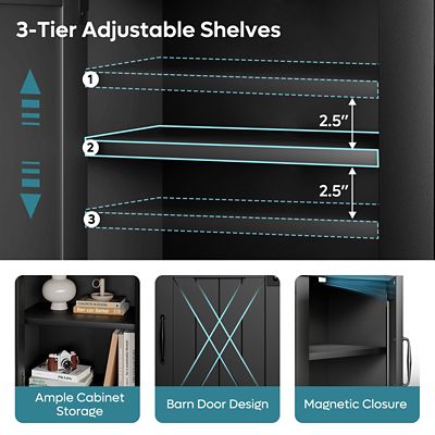Image showing  63 in. Farmhouse TV Stand with Electric Heater & Barn Door for 70 in. TVs, Ample Storage Cabinet for Living Room