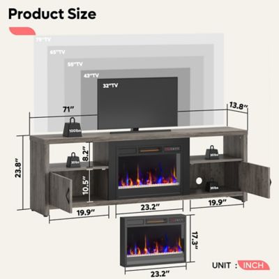 Image showing  70 in. Electric Fireplace TV Stand for TVs Up to 75 in., Modern Console with Storage & LED Lights