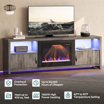 Image showing  70 in. Electric Fireplace TV Stand for TVs Up to 75 in., Modern Console with Storage & LED Lights