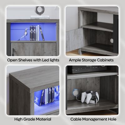 Image showing 5 th Bestier 70 in. Electric Fireplace TV Stand for TVs Up to 75 in., Modern Console with Storage & LED Lights