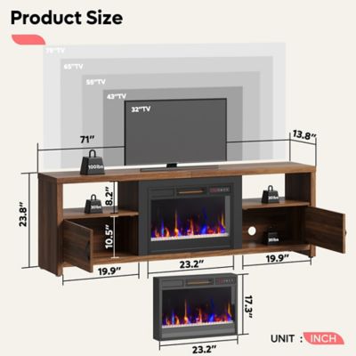 Image showing  70 in. Electric Fireplace TV Stand for TVs Up to 75 in., Modern Console with Storage & LED Lights