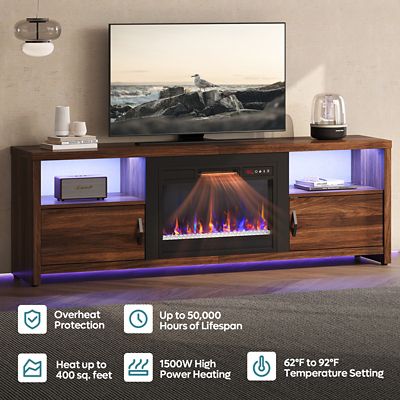 Image showing  70 in. Electric Fireplace TV Stand for TVs Up to 75 in., Modern Console with Storage & LED Lights