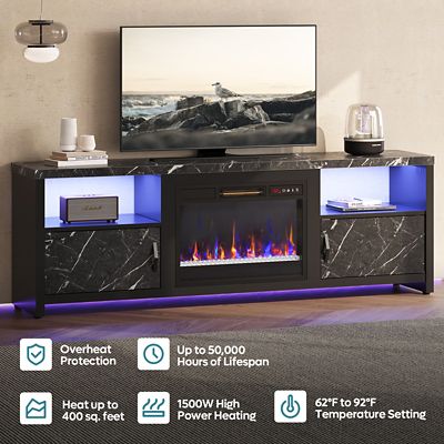 Image showing  70 in. Electric Fireplace TV Stand for TVs Up to 75 in., Modern Console with Storage & LED Lights