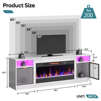 Image showing  70 in. Fireplace TV Stand for 80 in. TVs LED Media Console with 36 in. Heater & Storage Cabinet