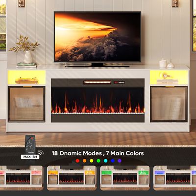 Image showing  70 in. Fireplace TV Stand for 80 in. TVs LED Media Console with 36 in. Heater & Storage Cabinet