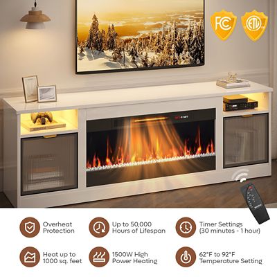 Image showing  70 in. Fireplace TV Stand for 80 in. TVs LED Media Console with 36 in. Heater & Storage Cabinet