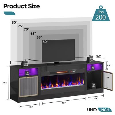 Image showing  70 in. Fireplace TV Stand for 80 in. TVs LED Media Console with 36 in. Heater & Storage Cabinet