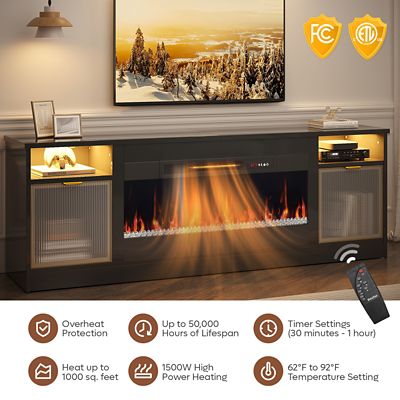 Image showing  70 in. Fireplace TV Stand for 80 in. TVs LED Media Console with 36 in. Heater & Storage Cabinet