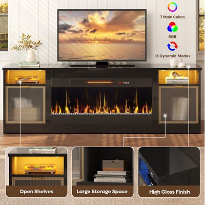 Image showing  70 in. Fireplace TV Stand for 80 in. TVs LED Media Console with 36 in. Heater & Storage Cabinet