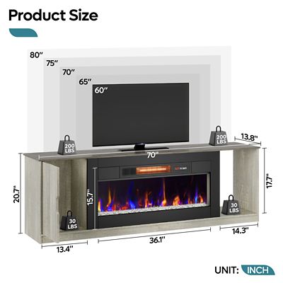 Image showing  70 in. Fireplace TV Stand with Powerful 36 in. Heater - Features Combination Storage & Entertainment Center