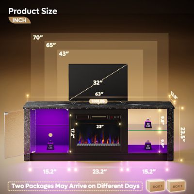 Image showing  70 in. Fireplace TV Stand with 23 in. Electric Heater, LED Lights & Extra-Large Storage Cabinet