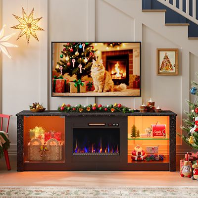 Image showing  70 in. Fireplace TV Stand with 23 in. Electric Heater, LED Lights & Extra-Large Storage Cabinet