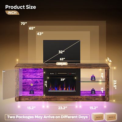 Image showing  70 in. Fireplace TV Stand with 23 in. Electric Heater, LED Lights & Extra-Large Storage Cabinet