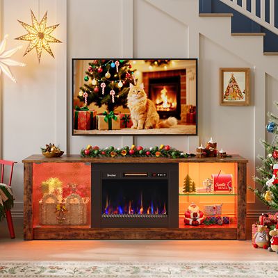 Image showing  70 in. Fireplace TV Stand with 23 in. Electric Heater, LED Lights & Extra-Large Storage Cabinet