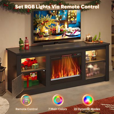 Image showing  63 in. Electric Fireplace TV Stand for 70 in. TVs, Textured Door, Glass Shelves & Ample Storage