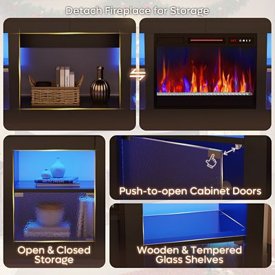 Image showing  63 in. Electric Fireplace TV Stand for 70 in. TVs, Textured Door, Glass Shelves & Ample Storage
