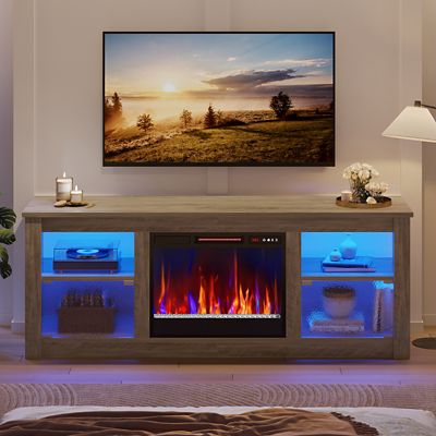 Image showing  63 in. Electric Fireplace TV Stand for 70 in. TVs, Textured Door, Glass Shelves & Ample Storage