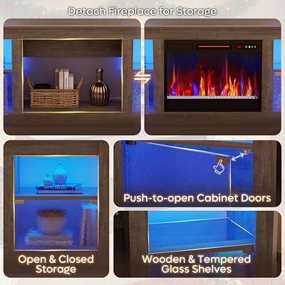 Image showing  63 in. Electric Fireplace TV Stand for 70 in. TVs, Textured Door, Glass Shelves & Ample Storage