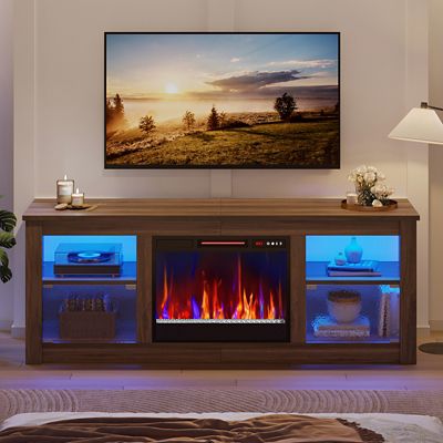 Image showing  63 in. Electric Fireplace TV Stand for 70 in. TVs, Textured Door, Glass Shelves & Ample Storage