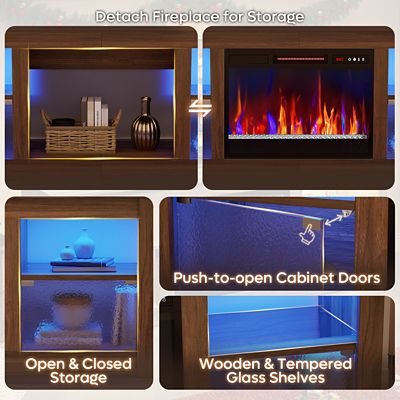 Image showing  63 in. Electric Fireplace TV Stand for 70 in. TVs, Textured Door, Glass Shelves & Ample Storage