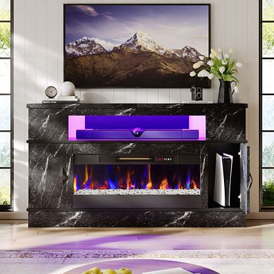 Image showing  63 in. LED Fireplace TV Stand for 70 in. TVs 23 in. Electric Fireplace & Spacious Storage, Media Console for Living Room