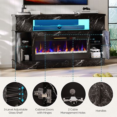 Image showing  63 in. LED Fireplace TV Stand for 70 in. TVs 23 in. Electric Fireplace & Spacious Storage, Media Console for Living Room