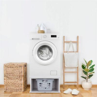 Image showing 7 th Ivation Wooden Laundry Pedestal (White) for Washer & Dryer, 33.86 in. x 29.92 in. Universal Fit - 1 Pack