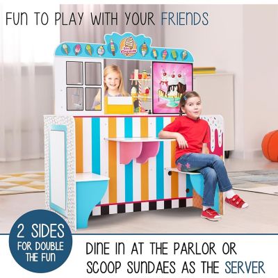 Image showing  Double-Sided Ice Cream Parlor Pretend Play Set, Wooden Diner Set with Cash Register & More