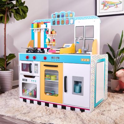 Image showing  Double-Sided Ice Cream Parlor Pretend Play Set, Wooden Diner Set with Cash Register & More