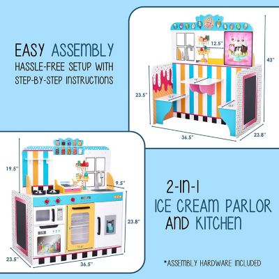 Image showing  Double-Sided Ice Cream Parlor Pretend Play Set, Wooden Diner Set with Cash Register & More