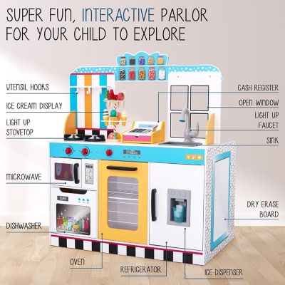 Image showing  Double-Sided Ice Cream Parlor Pretend Play Set, Wooden Diner Set with Cash Register & More