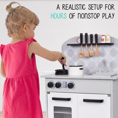 Image showing 5 th Lil' Jumbl Kids Kitchen Playset, Pretend Play Kitchen with Pot & Pan, Utensils & Shakers - Gray