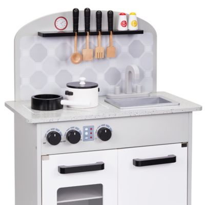 Image showing 7 th Lil' Jumbl Kids Kitchen Playset, Pretend Play Kitchen with Pot & Pan, Utensils & Shakers - Gray
