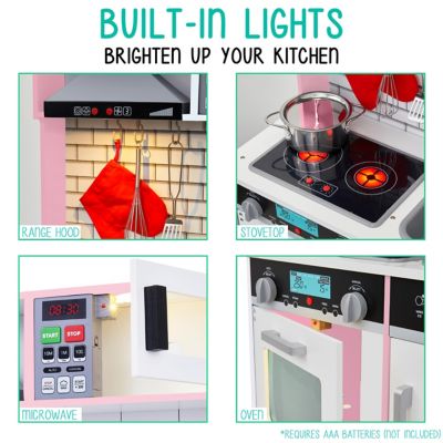 Image showing  Small Kids Kitchen Playset, Pretend Kids Wooden Kitchen with Stovetop, Oven & More