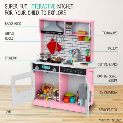 Image showing 5 th Lil' Jumbl Small Kids Kitchen Playset, Pretend Kids Wooden Kitchen with Stovetop, Oven & More