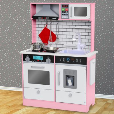 Image showing 6 th Lil' Jumbl Small Kids Kitchen Playset, Pretend Kids Wooden Kitchen with Stovetop, Oven & More